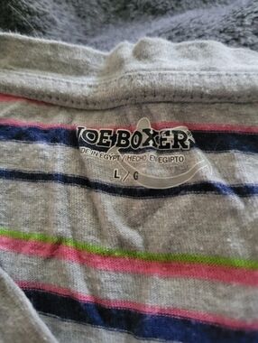 Joe Boxer Gray Tee with Navy, Pink, Lime & Light Blue Stripes